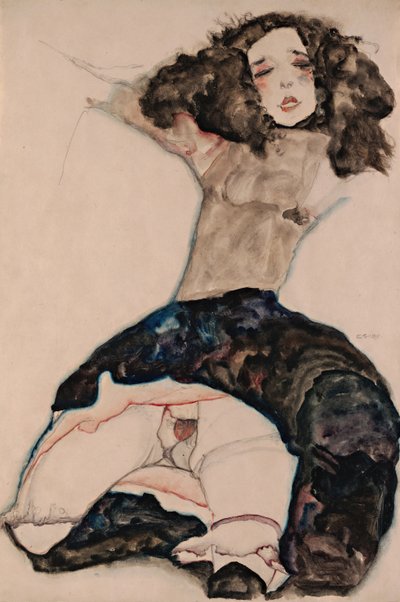 Black-Haired Girl with Lifted Skirt by Egon Schiele