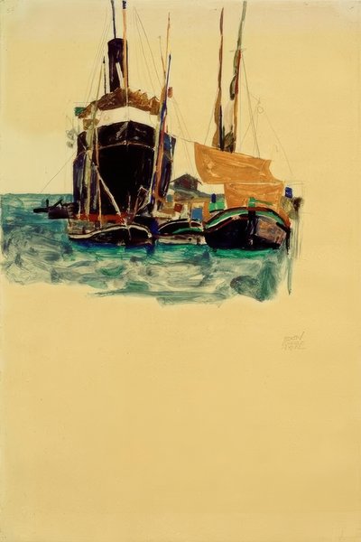 Steamer and Sailboats in the Harbor of Trieste by Egon Schiele