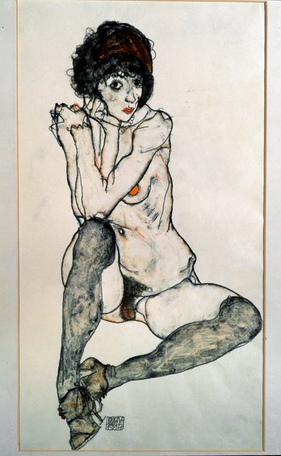 Female Nude Sitting by Egon Schiele