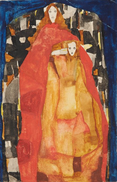 Mother with child in red coat by Egon Schiele