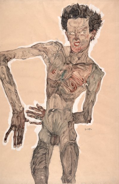 Nude Self Portrait, Grimacing by Egon Schiele