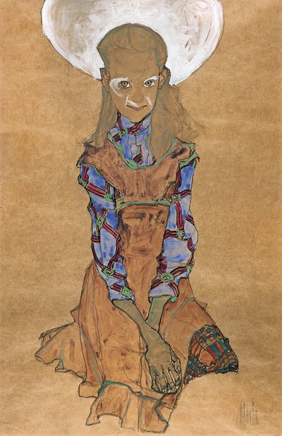 Seated Girl Poldi Lodzinsky by Egon Schiele