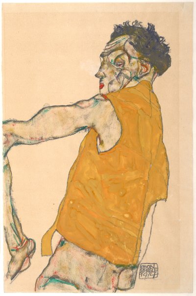 Self-Portrait in Yellow Vest, 1914 by Egon Schiele
