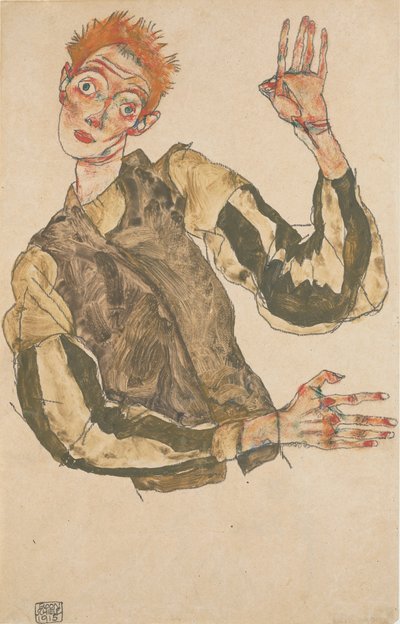 Self-Portrait with Striped Armlets, 1915 by Egon Schiele