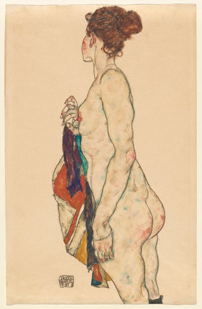 Standing Nude with a Patterned Robe, 1917 by Egon Schiele