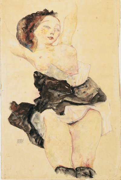 Young Girl Reclining, Half Nude by Egon Schiele