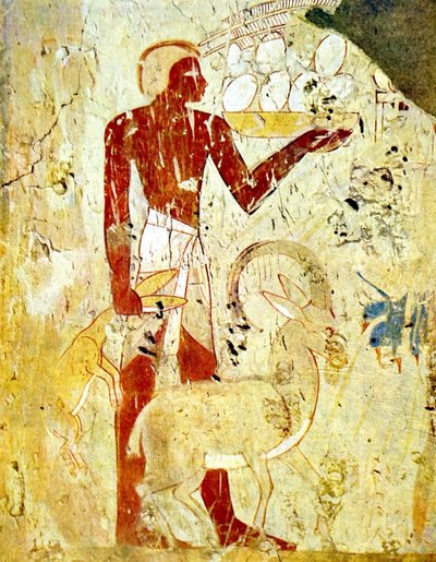 Egyptian tomb wall painting depicting animal sacrifices by Egyptian Egyptian