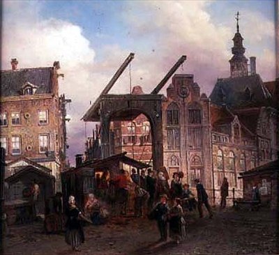 Town and Drawbridge by Elies Pieter van Bommel