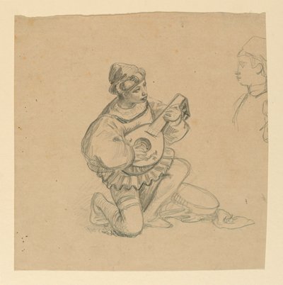Boy playing a lute by Elihu Vedder