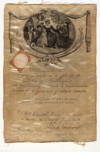 Membership Certificate, the Female Charitable Asylum by Eliza Cox Akin