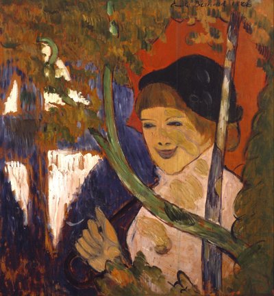 Breton Girl with a Red Umbrella by Emile Bernard