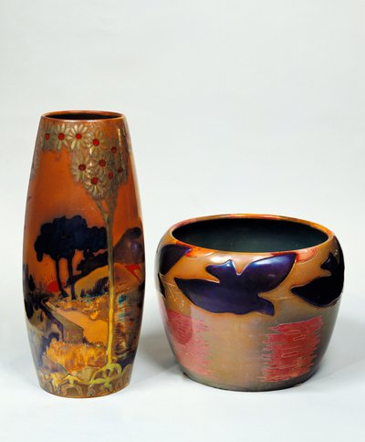 Cameo glass vases with globular bodies by Emile Galle
