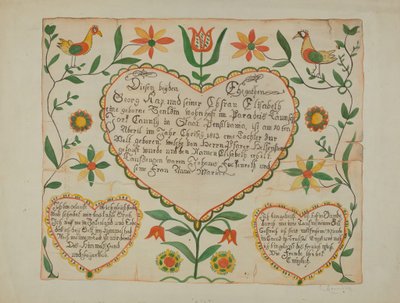 Fraktur - Birth and Baptismal Certificate by Emma M. Krumrine