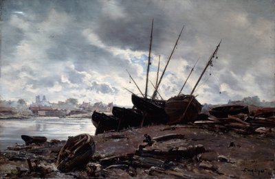 Boats Waiting for the Tide, 1882 by Emmanuel Lansyer