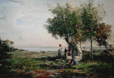 Women at the fountain by Emmanuel Lansyer