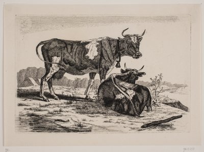 Two Cows in a Landscape by Emmerik Høegh Guldberg