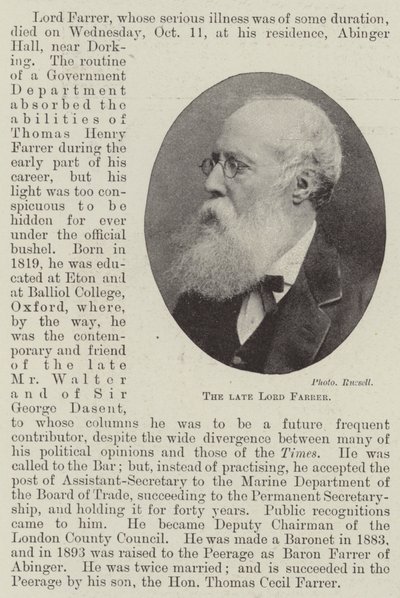 The late Lord Farrer by English Photographer