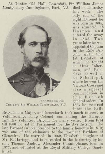 The Late Sir William Cunninghame, VC by English Photographer