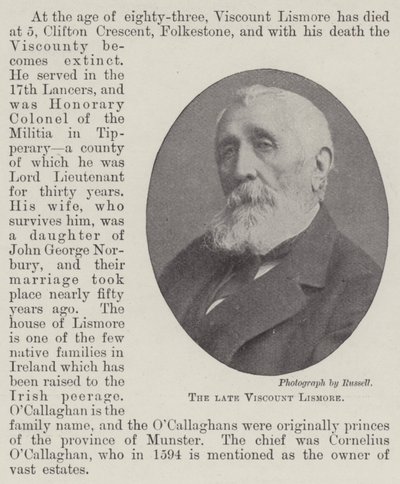 The late Viscount Lismore by English Photographer