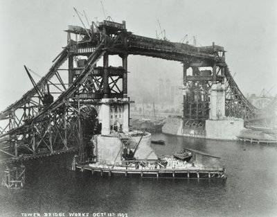 Tower Bridge Under Construction, 1892 by English Photographer