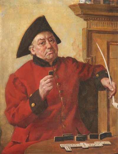 A Chelsea Pensioner playing dominos by English School