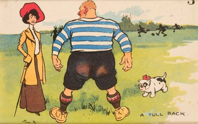 A Full Back, mounted postcard by English School
