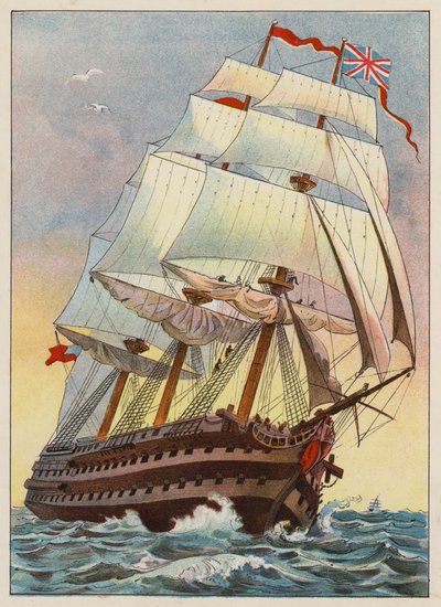 A Ship of War in 1837 by English School