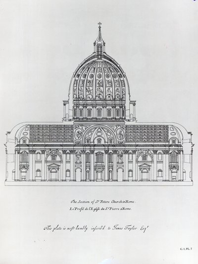 A cross-section of St. Peters, Rome by English School