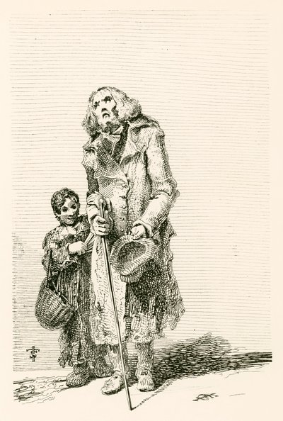 Blind Beggar Attended by a Boy by English School