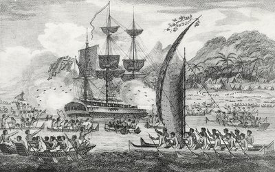 Captain Wallis Attacked by the Indians by English School