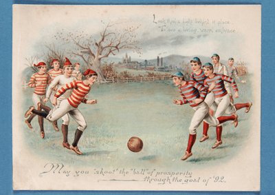 Christmas postcard of a football match, 1892 by English School