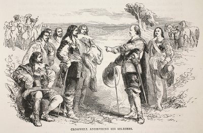 Cromwell addressing his soldiers by English School
