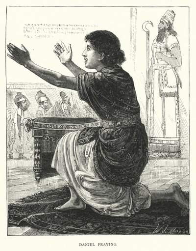 Daniel praying (engraving) by English School