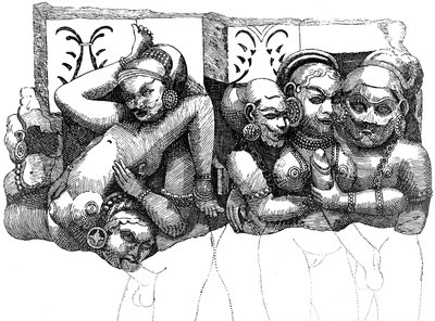 Erotic relief from the Elephanta Caves, India by English School