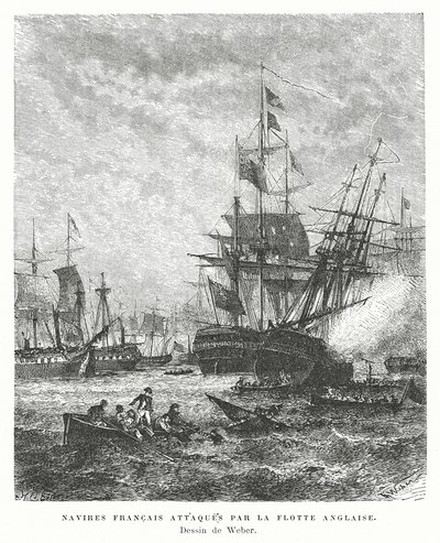 French Warships Attacked by a British Fleet by English School