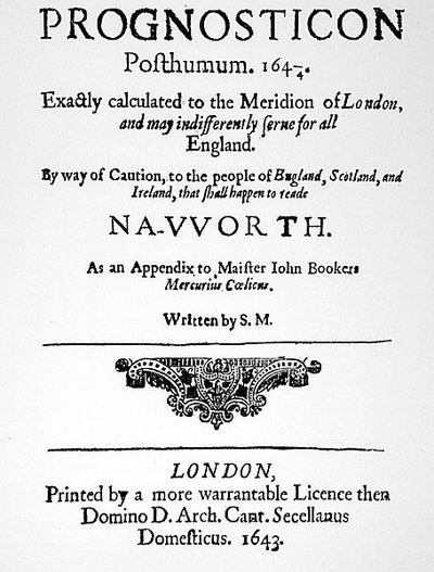 Front page from Prognosticon, published in 1643 by English School