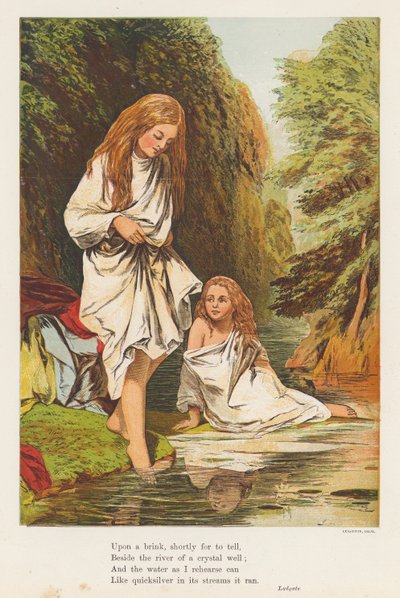 Girls bathing in a stream by English School