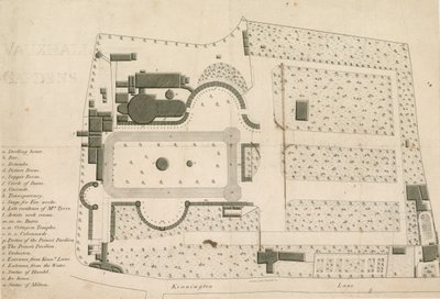 Ground plan of Vauxhall Gardens, London by English School