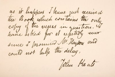 Handwriting and Signature of John Keats by English School
