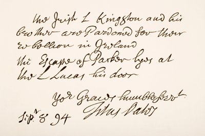 Handwriting and signature of Titus Oates, 1694 by English School