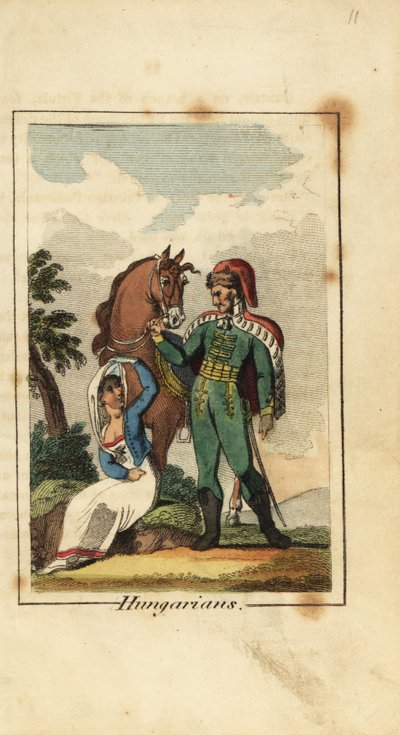 Hungarian Hussar with woman wearing a veil by English School