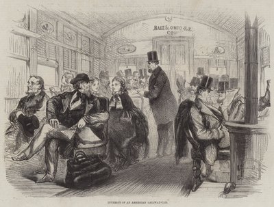 Interior of an American Railway-Car by English School