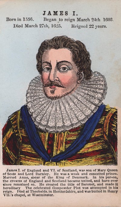 King James I (coloured engraving) by English School