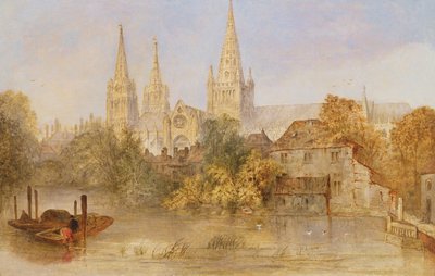 Lichfield Cathedral from Stowe Pool by English School