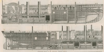 Longitudinal section of the Leviathan steam ship by English School