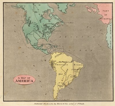 Map of the Americas, circa 1821 by English School