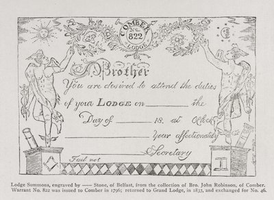 Masonic lodge summons, dated 1796 by English School