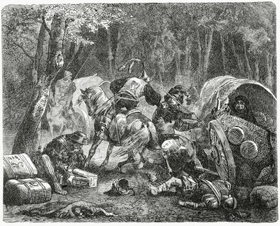 Nobles Plundering Travelling Merchants, 1882 by English School