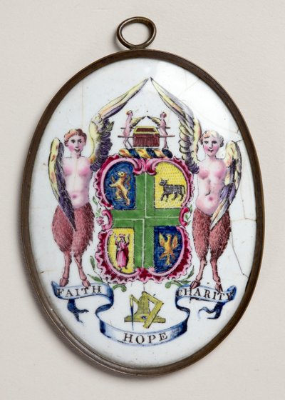 Oval plaque showing Freemasons badge by English School