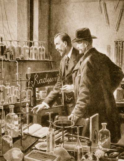 Pierre Curie chatting with Sir William Ramsay by English School